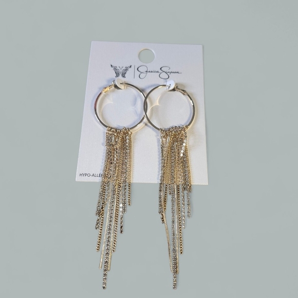 Jessica Simpson Gold Dangle Hoop Earrings - Picture 1 of 2